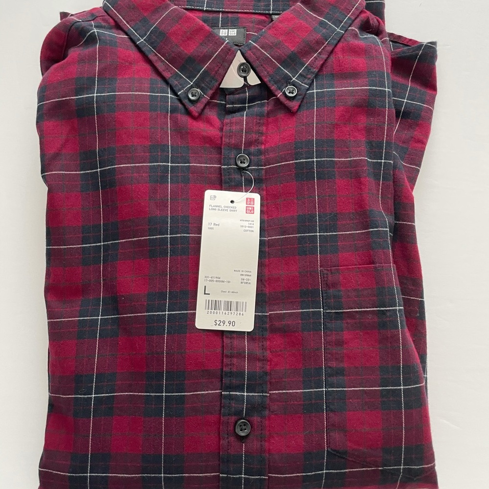 Uniqlo Red Black Flannel Checked LS Button Shirt